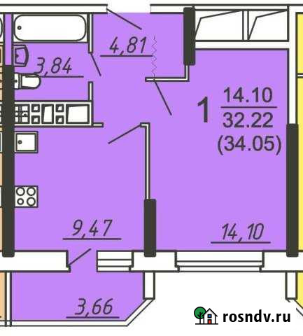 1-комнатная квартира, 34 м², 4/19 эт. на продажу в Брянске Брянск - изображение 1