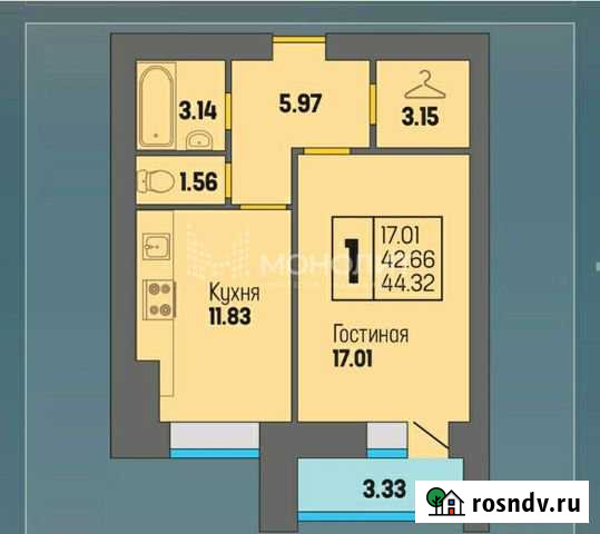 1-комнатная квартира, 44 м², 9/10 эт. на продажу в Бору Бор - изображение 1