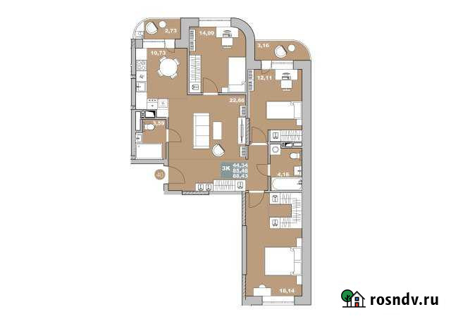 3-комнатная квартира, 91 м², 9/12 эт. на продажу в Обнинске Обнинск - изображение 1