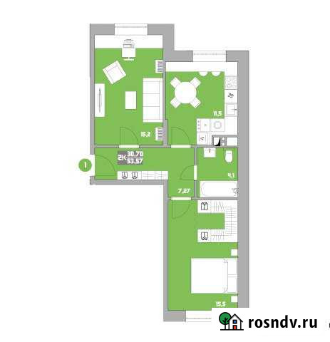 2-комнатная квартира, 53 м², 2/14 эт. на продажу в Обнинске Обнинск - изображение 1