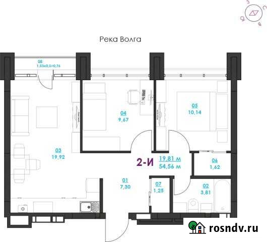 2-комнатная квартира, 54 м², 2/19 эт. на продажу в Астрахани Астрахань - изображение 1