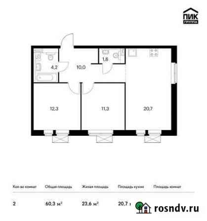 2-комнатная квартира, 60 м², 7/25 эт. на продажу в Люберцах Люберцы