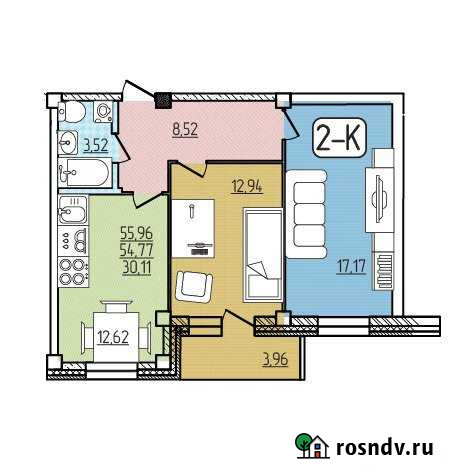 2-комнатная квартира, 56 м², 9/9 эт. на продажу в Улан-Удэ Улан-Удэ - изображение 1