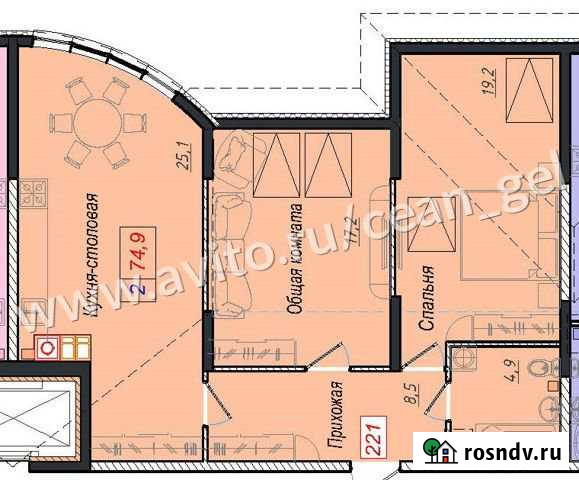2-комнатная квартира, 74 м², 7/7 эт. на продажу в Геленджике Геленджик - изображение 1