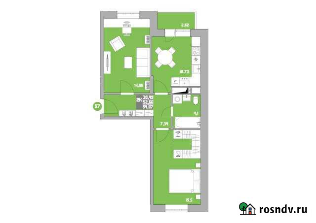 2-комнатная квартира, 54 м², 10/14 эт. на продажу в Обнинске Обнинск - изображение 1
