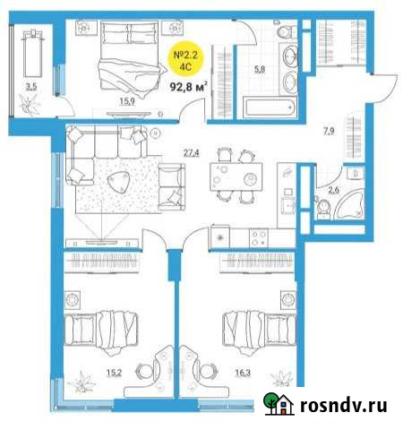 4-комнатная квартира, 92 м², 22/32 эт. на продажу в Екатеринбурге Екатеринбург - изображение 1
