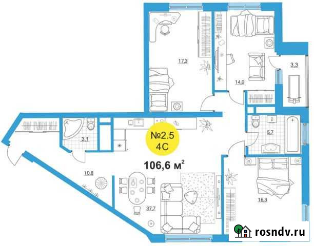 4-комнатная квартира, 106 м², 22/32 эт. на продажу в Екатеринбурге Екатеринбург - изображение 1