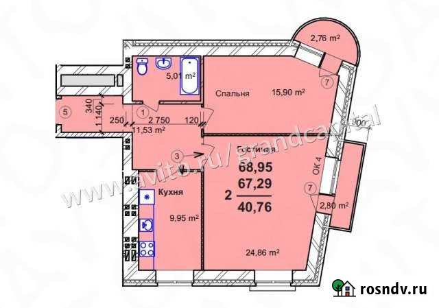 2-комнатная квартира, 69 м², 4/6 эт. на продажу в Ульяновске Ульяновск - изображение 1