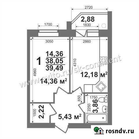 1-комнатная квартира, 39 м², 3/5 эт. на продажу в Коврове Ковров - изображение 1
