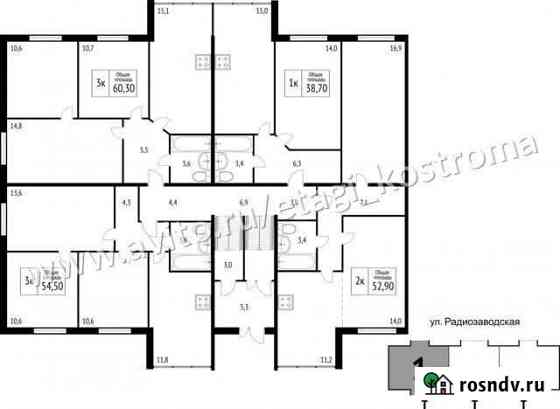 2-комнатная квартира, 52 м², 1/3 эт. на продажу в Костроме Кострома