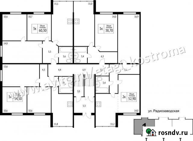 2-комнатная квартира, 52 м², 1/3 эт. на продажу в Костроме Кострома - изображение 1