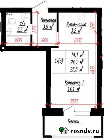 Квартира-студия, 25 м², 5/17 эт. на продажу в Барнауле Барнаул - изображение 1