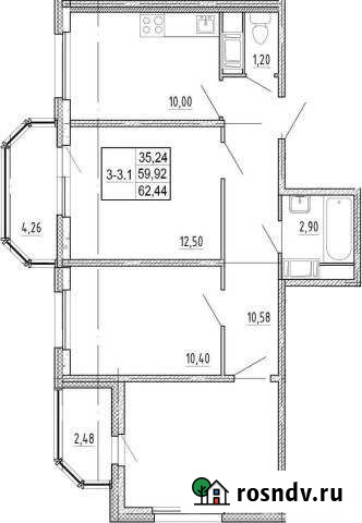 3-комнатная квартира, 66 м², 9/12 эт. на продажу в Буграх Бугры - изображение 1