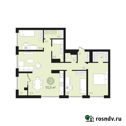 3-комнатная квартира, 112 м², 2/16 эт. на продажу в Сургуте Сургут - изображение 1