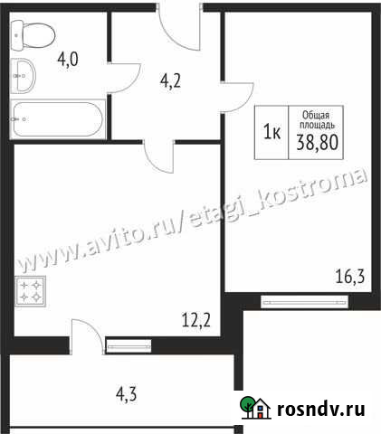 1-комнатная квартира, 38 м², 5/9 эт. на продажу в Костроме Кострома - изображение 1