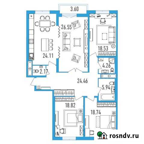 4-комнатная квартира, 145 м², 6/24 эт. на продажу в Санкт-Петербурге Санкт-Петербург - изображение 1