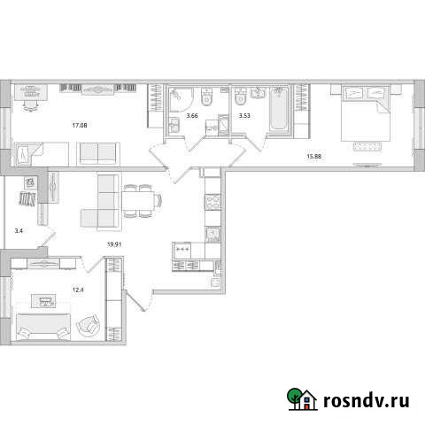 4-комнатная квартира, 82 м², 6/14 эт. на продажу в Санкт-Петербурге Санкт-Петербург - изображение 1