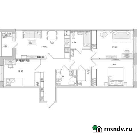 4-комнатная квартира, 90 м², 3/14 эт. на продажу в Санкт-Петербурге Санкт-Петербург - изображение 1