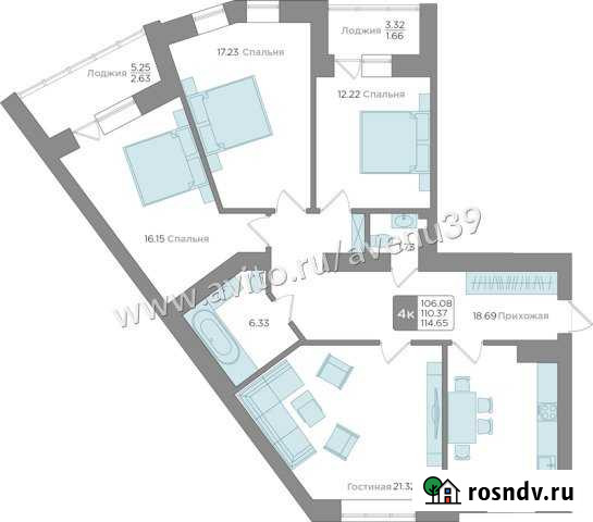4-комнатная квартира, 110 м², 3/9 эт. на продажу в Калининграде Калининград - изображение 1