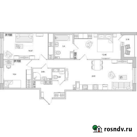 4-комнатная квартира, 91 м², 2/14 эт. на продажу в Санкт-Петербурге Санкт-Петербург - изображение 1