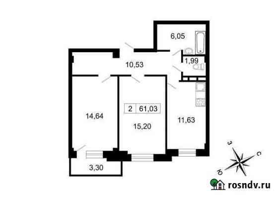 2-комнатная квартира, 61 м², 8/10 эт. на продажу в поселке Свердлова Свердлова
