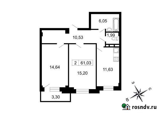 2-комнатная квартира, 61 м², 8/10 эт. на продажу в поселке Свердлова Свердлова - изображение 1