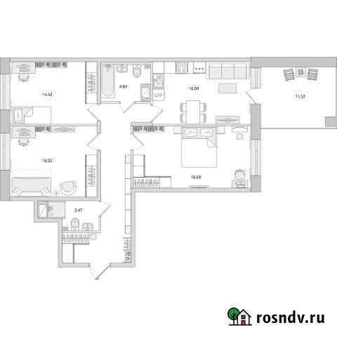 4-комнатная квартира, 101 м², 2/17 эт. на продажу в Санкт-Петербурге Санкт-Петербург - изображение 1