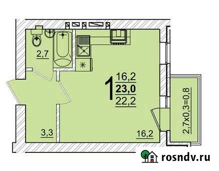 Студия, 26.3 кв.м., 3/5 эт. Яблоновский - изображение 1