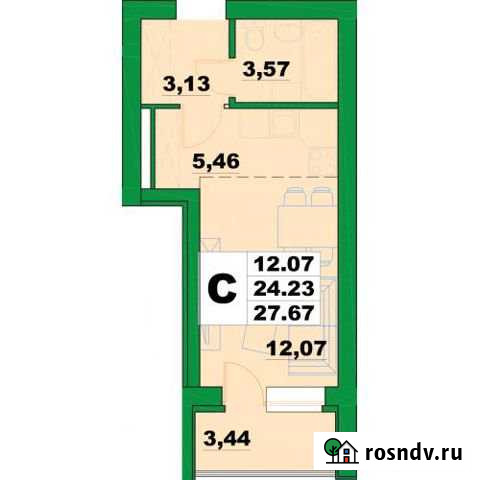 Студия, 27.7 кв.м., 4/6 эт. Уфа - изображение 1