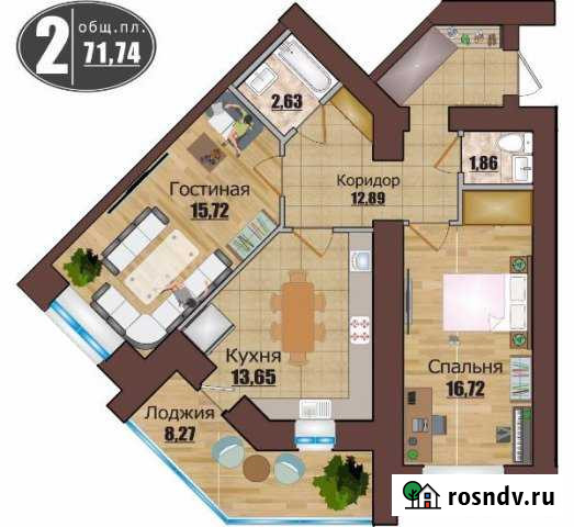 2-комнатная квартира, 72 м², 3/13 эт. на продажу в Калуге Калуга - изображение 1