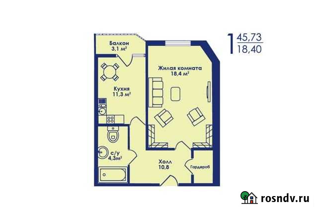 1-комнатная квартира, 45.7 м², 9/17 эт. на продажу в Котельниках Котельники - изображение 1