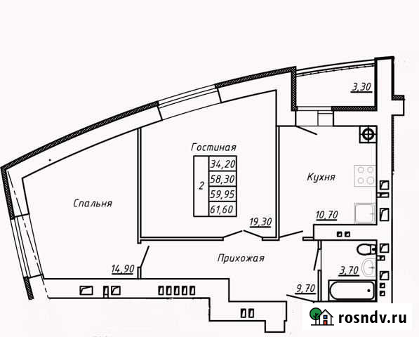 2-комнатная квартира, 61.6 м², 8/14 эт. на продажу в Иваново Иваново - изображение 1