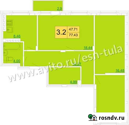 3-комнатная квартира, 80.3 м², 2/5 эт. на продажу в Туле Тула - изображение 1