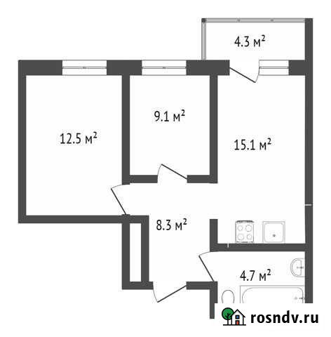 2-комнатная квартира, 53.1 м², 3/16 эт. на продажу в Сургуте Ханты-Мансийского АО Сургут - изображение 1