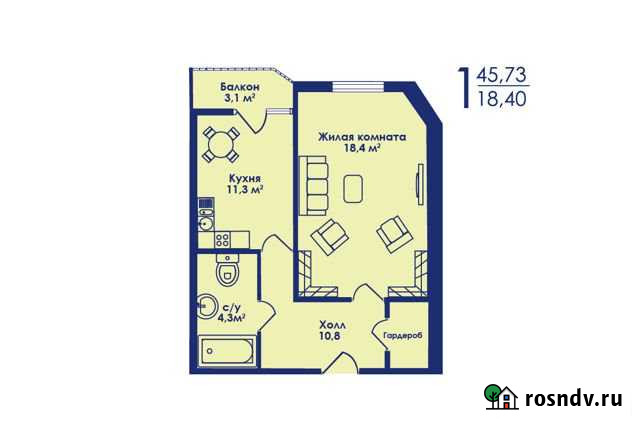 1-комнатная квартира, 45.7 м², 3/17 эт. на продажу в Котельниках Котельники - изображение 1