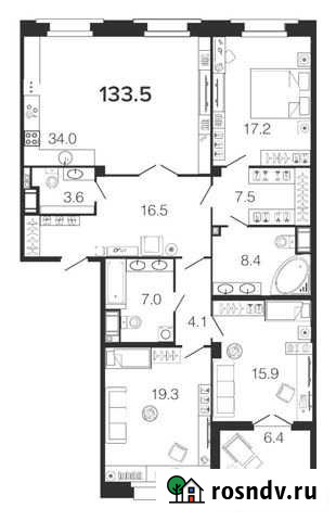 4-комнатная квартира, 133.5 м², 4/9 эт. на продажу в Санкт-Петербурге Санкт-Петербург - изображение 1