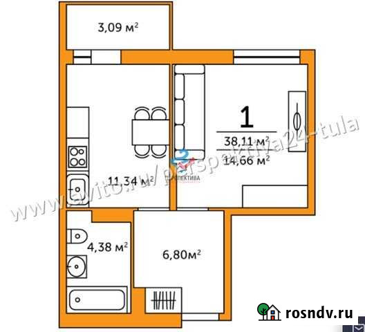 1-комнатная квартира, 38.1 м², 12/14 эт. на продажу в Туле Тула - изображение 1
