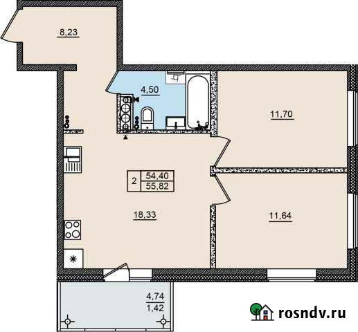 2-комнатная квартира, 55.8 м², 4/9 эт. на продажу в Пскове Псков - изображение 1