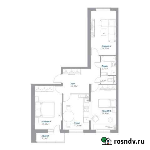 3-комнатная квартира, 75.8 м², 14/17 эт. на продажу в Октябрьском Московской области Октябрьский - изображение 1
