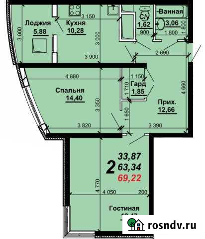 2-комнатная квартира, 69.2 м², 2/16 эт. на продажу в Рязани Рязань - изображение 1