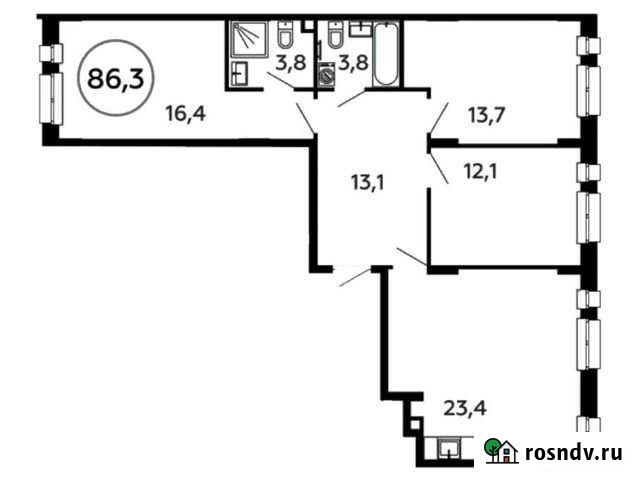 3-комнатная квартира, 86.3 м², 2/16 эт. на продажу в Коммунарке Коммунарка - изображение 1