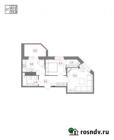 2-комнатная квартира, 54.8 м², 12/16 эт. на продажу в Брянске Брянск - изображение 1