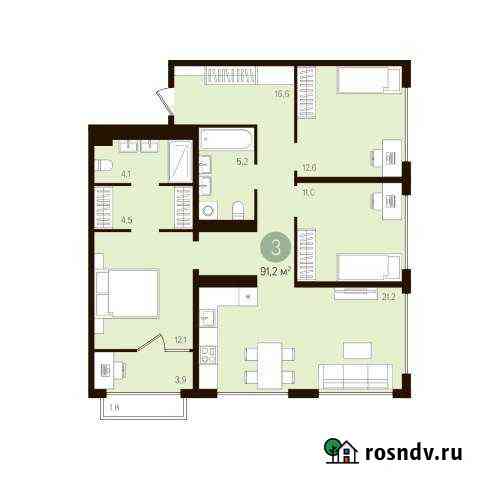 3-комнатная квартира, 91.2 м², 14/16 эт. на продажу в Екатеринбурге Екатеринбург