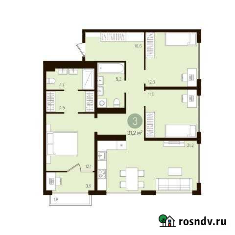 3-комнатная квартира, 91.2 м², 14/16 эт. на продажу в Екатеринбурге Екатеринбург - изображение 1