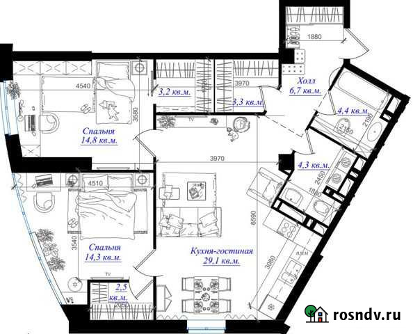 3-комнатная квартира, 79 м², 15/23 эт. на продажу в Ростове-на-Дону Ростов-на-Дону - изображение 1