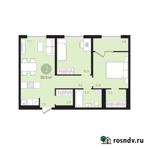 2-комнатная квартира, 59.7 м², 9/9 эт. на продажу в Видном Видное - изображение 1