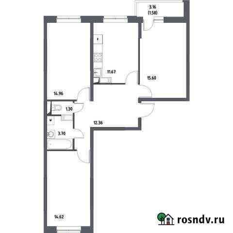 3-комнатная квартира, 75.8 м², 15/17 эт. на продажу в Октябрьском Московской области Октябрьский