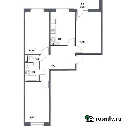 3-комнатная квартира, 75.8 м², 15/17 эт. на продажу в Октябрьском Московской области Октябрьский - изображение 1