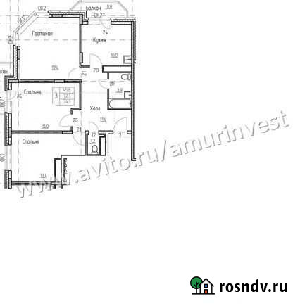 3-комнатная квартира, 74.3 м², 12/14 эт. на продажу в Благовещенске Амурской области Благовещенск - изображение 1