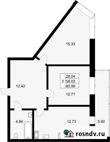 2-комнатная квартира, 61 м², 14/19 эт. на продажу в Мурино Мурино - изображение 1